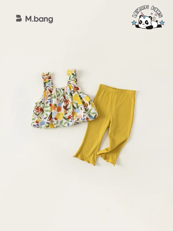 LEZONKIDS - Conjunto de Roupas de Verão de Alta Qualidade com Estampa para Meninas, Camisola e Calças Largadas para Crianças de 2 a 14 Anos